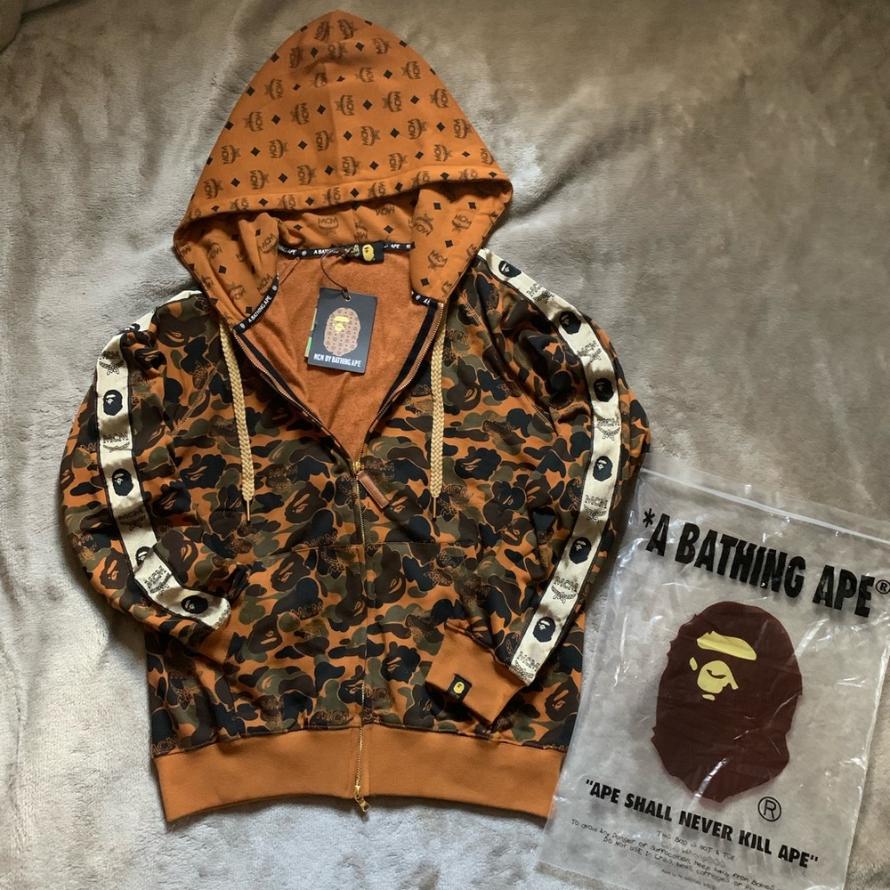 NWT BAPE x MCM Camo Zip Hoodie Brown Deadstock L